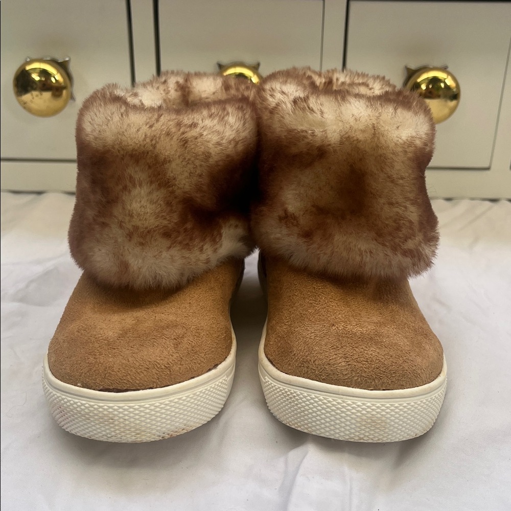 Sugar Kids Brown Boots with Plush Fur Cuff